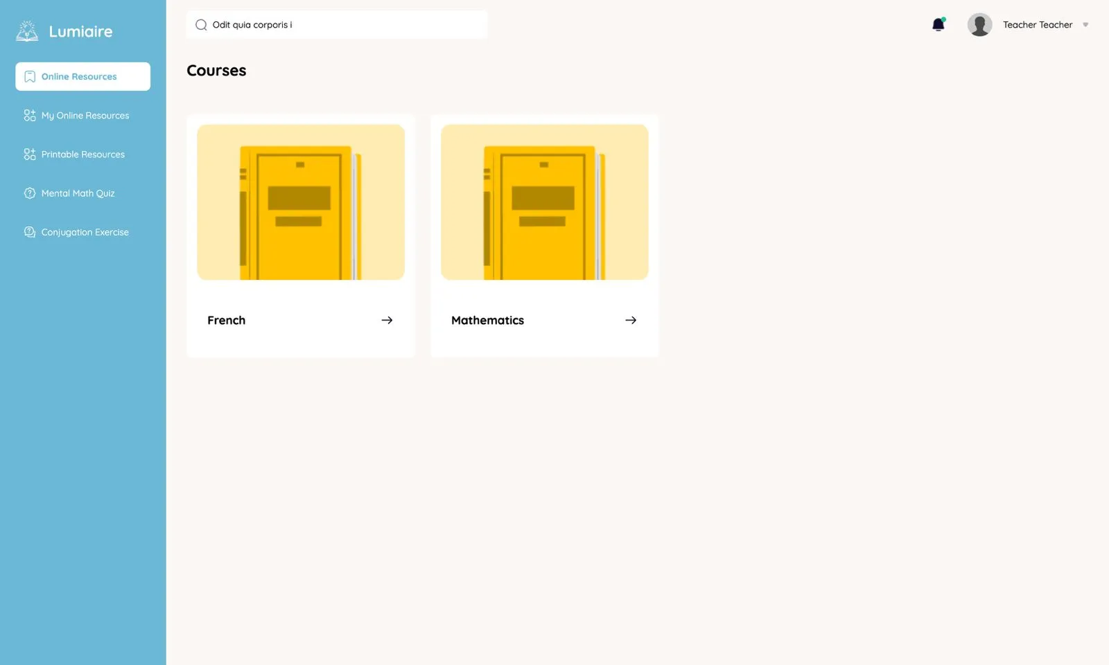 Lumiaire course dashboard for teachers