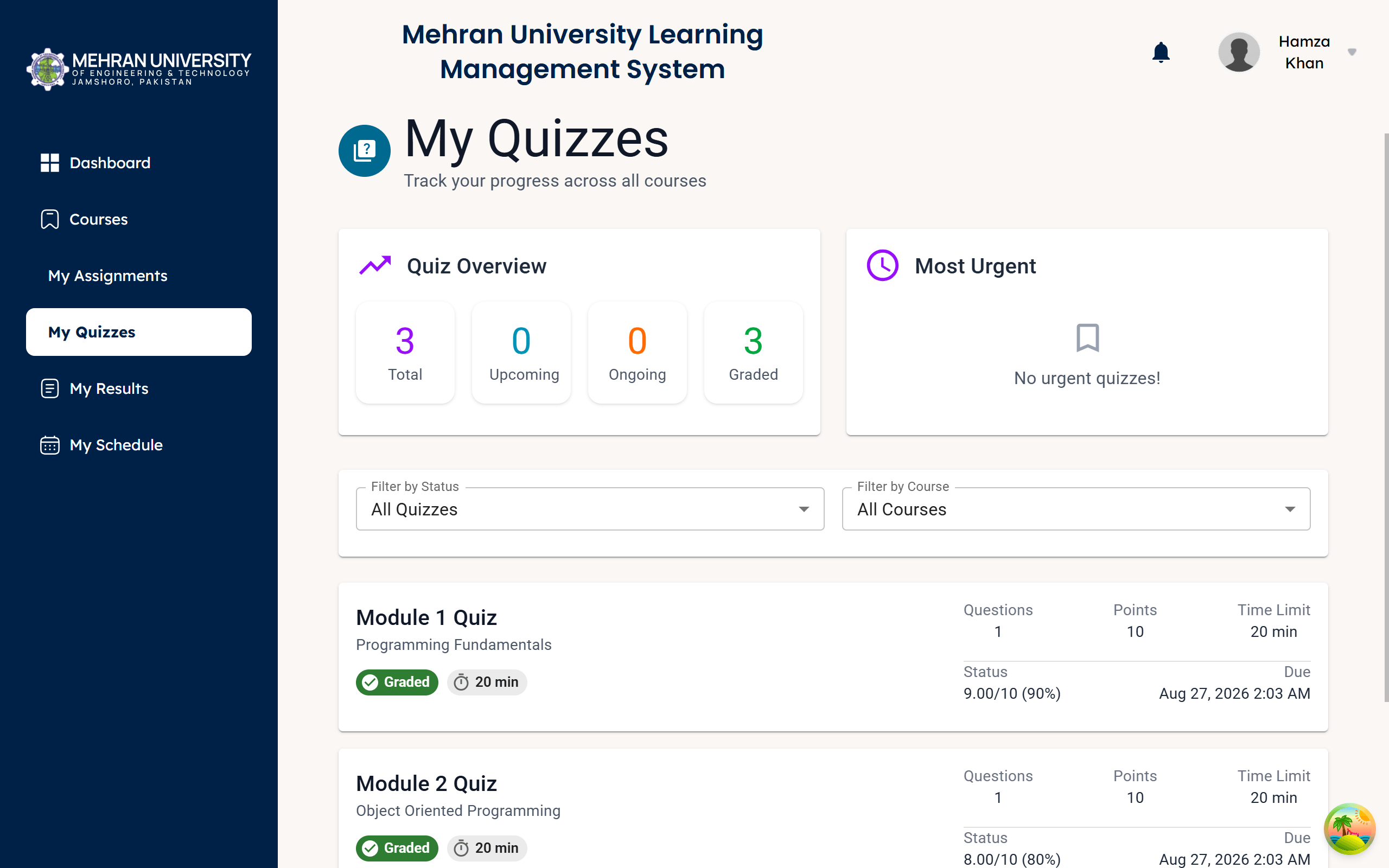 MUET LMS teacher dashboard